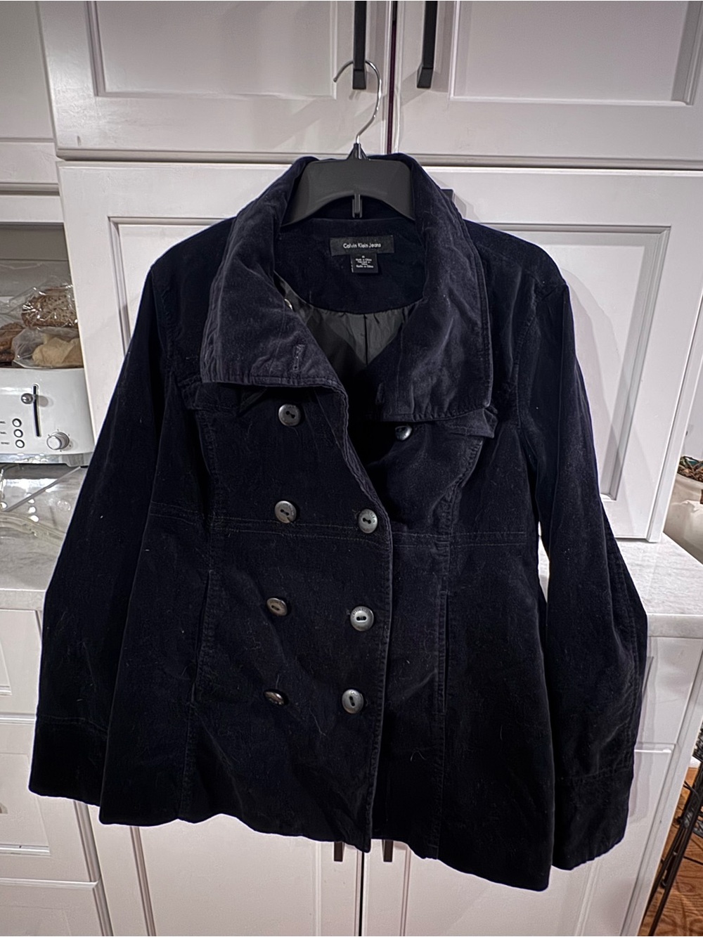 Calvin Klein Jeans Women's Black Double-Breasted Corduroy Peacoat